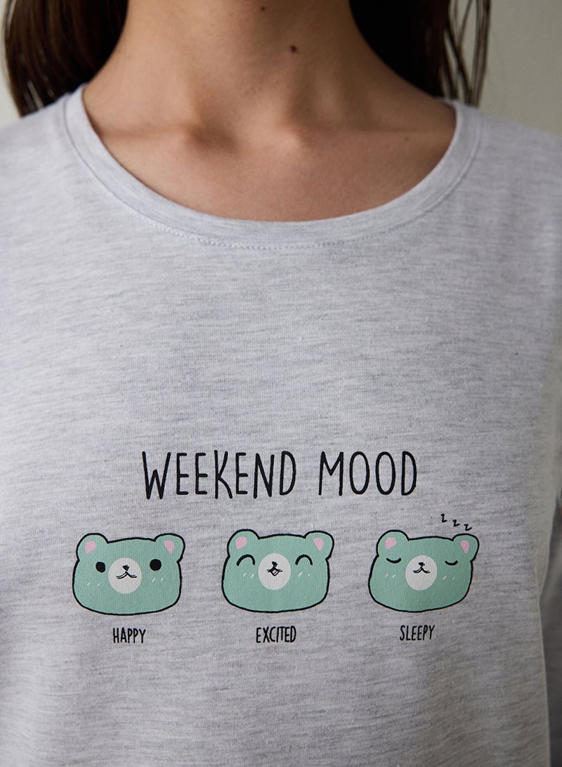 بنتي طقم بيجامة قطن بأكمام طويلة وياقة دائرية لمزاج عطلة نهاية الأسبوع - Image 3